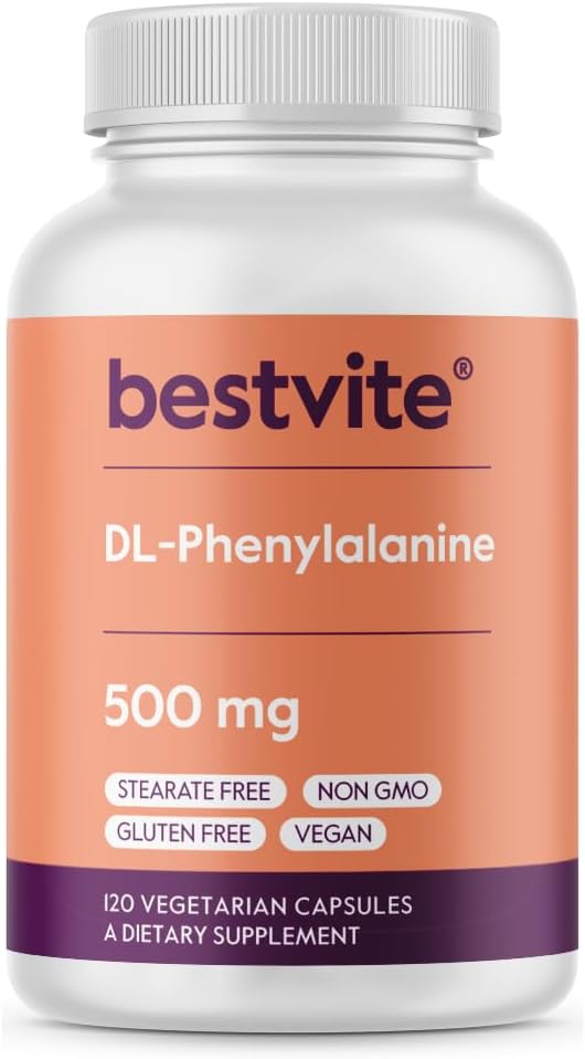 BESTVITE DL-fenüülalaniin 500mg (120 taimset kapslit) - Stearaatide puudumine - Täiteainete puudumine - Vegan - Gluteenivaba - Non GMO