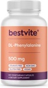BESTVITE DL-fenüülalaniin 500mg (120 taimset kapslit) - Stearaatide puudumine - Täiteainete puudumine - Vegan - Gluteenivaba - Non GMO