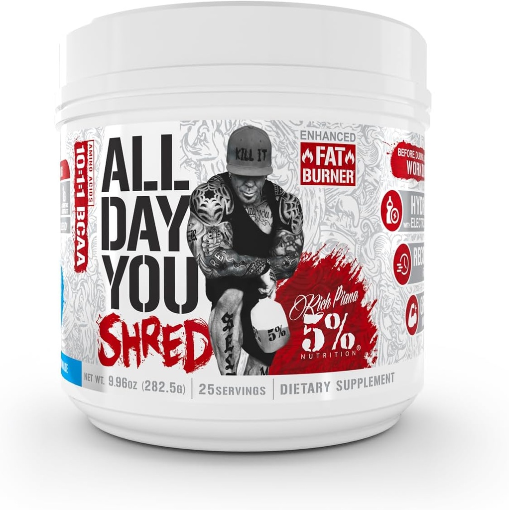 5% Toitumine Rikas Piana AllDayYou Shred BCAA pulber | Aminohappe lisandi kaalulangus | Eliitrasva põletamine Pre Treening energia, hüdraat, vastupidavus ja taastamine (Blueberry Lemonade)
