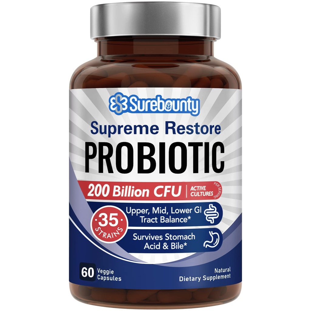 Probiootikum meestele ja naistele, 200 miljardit CFU 35 tüved, prebiootikumid + seedetrakti ensüümid, probiootikumide lisandi kõrgeim taastamine, 60 Veggie kapslit