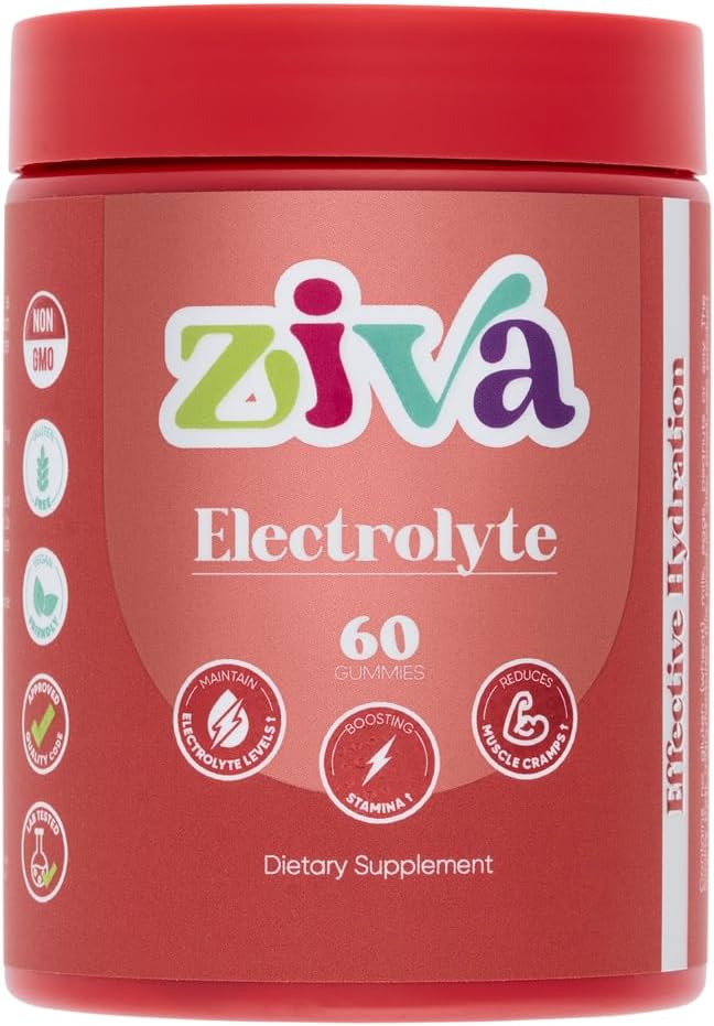 Ziva elektrolüütkummid - Hüdratsioon ja energiatoetus kiireks rehüdreerimiseks - Elektrolüüdid sportlastele, jooksjatele ja aktiivsetele eluviisidele - 60 loend