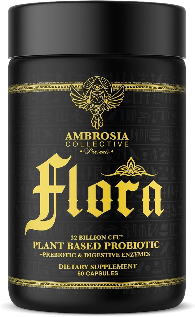 Ambrosia Flora seedeensüümid probiootikumide ja prebiootikumidega, taimse soolestiku tervise lisand, 32 miljardit CFU, Vegan Probiootikum seedetrakti tervisele (30 serveerimist)