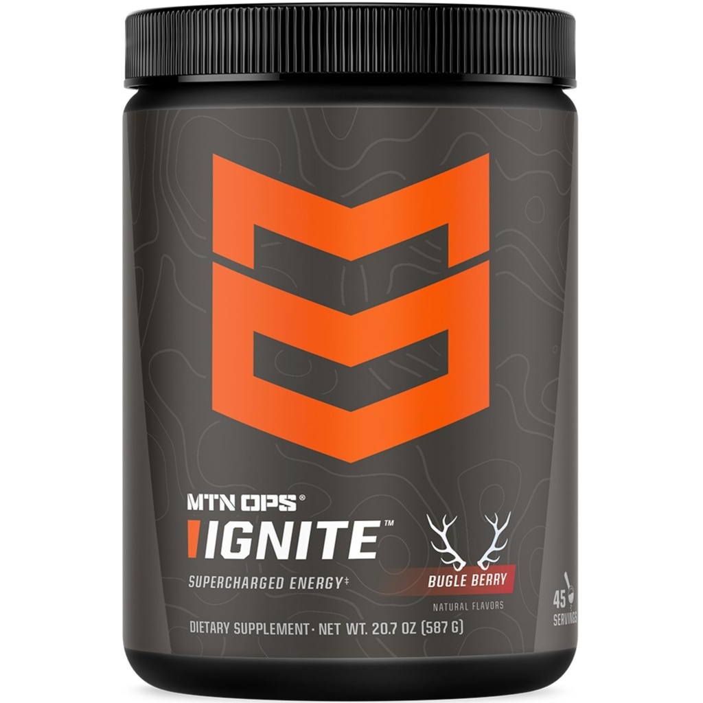 MTN OPS Ignite Energy Drink Powder, Gluten Free Nootropic Supplement Drink Mix, L Arginine, L Citrulline, Kofeiin ja Nootropic Sugar Free Drink Mix, 45 Servings, Bugle Berry