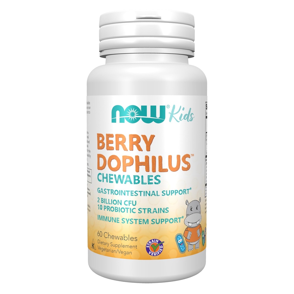 NOW Foods Supplements, BerryDophilus TM koos 2 miljardi, 10 probiootilise tüvega, ksülitool magustatud, tüvi kinnitatud, 60 närimiskõlblikku, pakend võib erineda