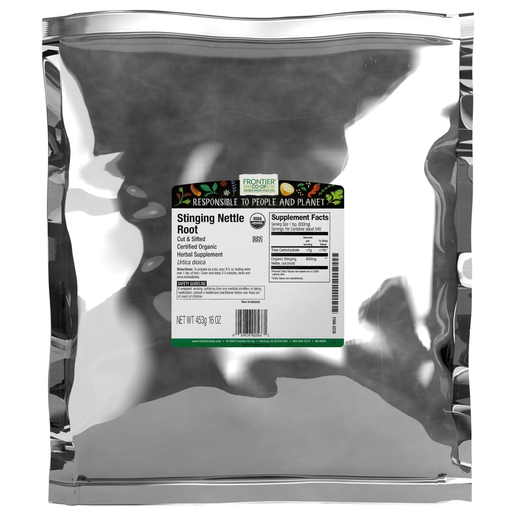 Frontier Co-op Organic Stinging Nettle Juur, Lõigatud ja Sifted, Kosher | 16 Ounce (pakk 1)