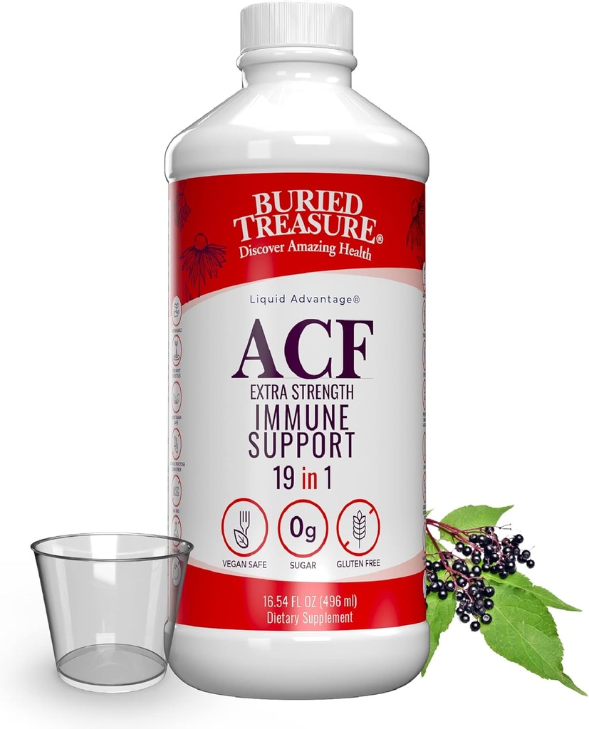 Maetud Treasure ACF Extra Strength Immune Support, 16oz. koos annuse tassi, vitamiinide ja maitsetaimedega, dieedi immuunsuse suurendamise täiendus