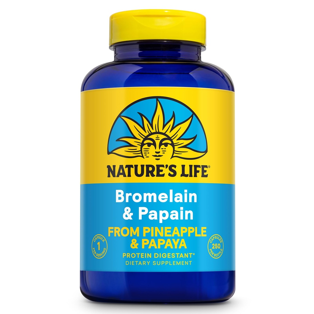 Nature's Life Bromelain & Papain | Proteolüütilised ensüümid seedetrakti toetamiseks ja mugavuseks | ananassist ja papaiast | 250 mg (250 CT)