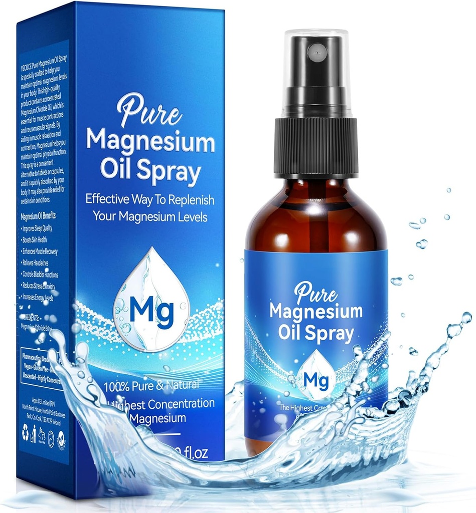 Magneesiumi pihusti, puhas magneesiumiõli pihusti jalgadele, looduslik orgaaniline koostisosa klaaspudelis, lihtne absorbeerida ja kasutada (60ML)