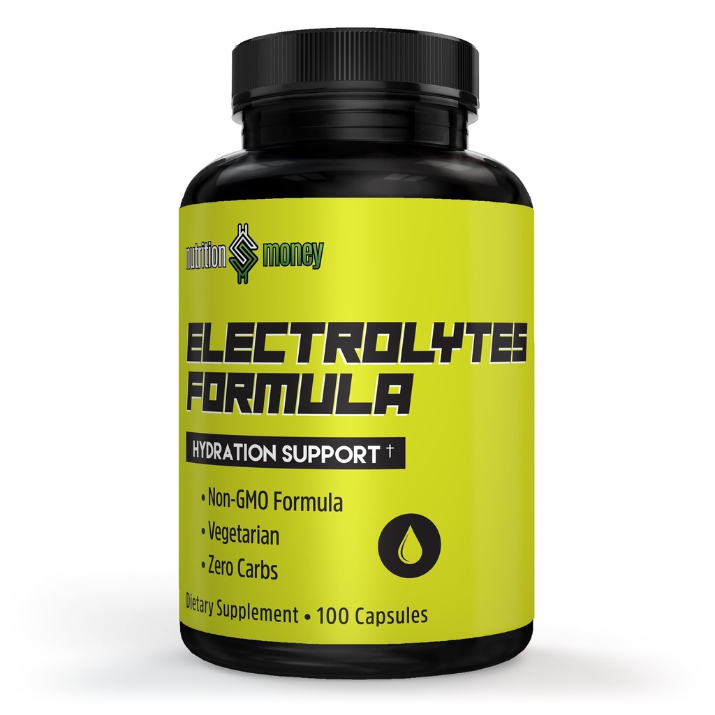 NutritionMoney Electrolyte Premium Hydration Supplement – Sugar Free, Zero Carbs, Non-GMO, Zero Calories, Keto-Friendly, Supports Carnivore Diet, Optimal Rehydration Electrolytes Capsules - 100 Count