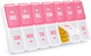 Iganädalane Pill Organizer 2 korda päevas, stiilne Pill Box 7 Day AM PM suurte koostisosadega, Pill Case Lihtne kasutada, BPA-vaba pillikonteiner vitamiinide, kalaõlide, toidulisandite, ravimite, roosa