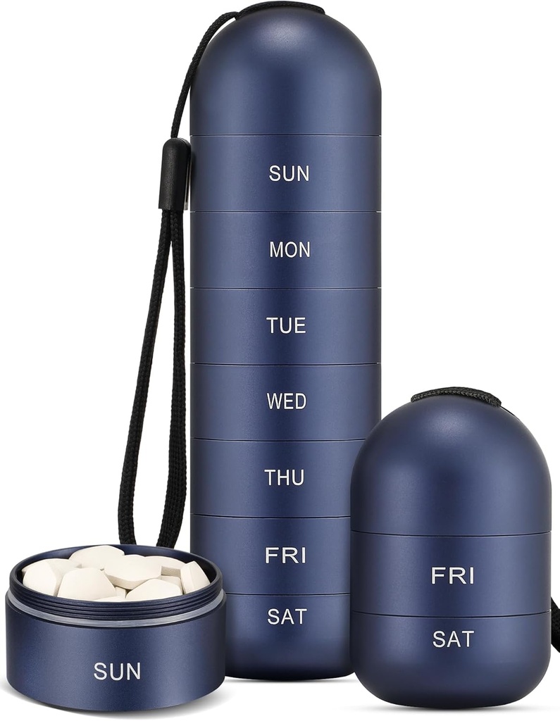 Zannaki Metal Moisture Proof Weekly Pill Korraldaja, virnastatav Alumiinium Alloy BPA Tasuta Reisimine Matka 7 päeva Pill Box Juhul Veekindel ja suur osa hoida pillid, vitamiinid, kalaõli, toidulisandeid