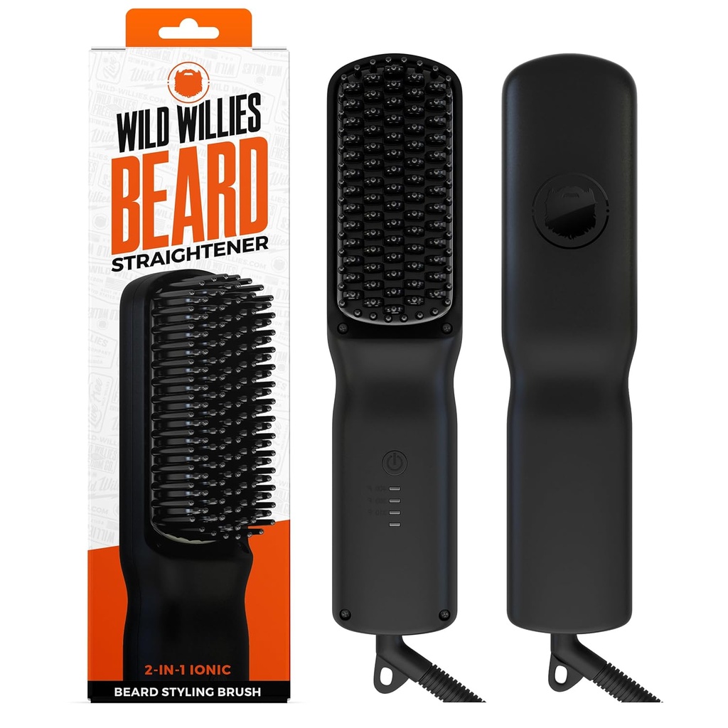 Wild Willies Beard Straightener meestele - 3 temperatuuriseadet, turmaliini keraamika kuumutatud habeme harja ja kuuma kammi - kaasaskantav, iooniline tehnoloogia, jämedad ja lokkis juuksed, 400F - hooldusvahend