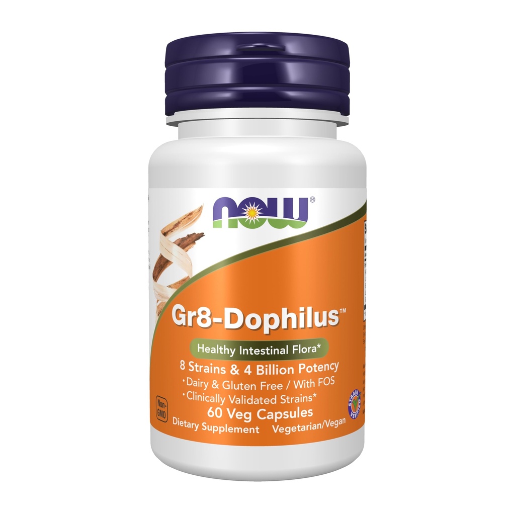 NOW Foods Supplements, Gr8-Dophilus TM koos 8 tüve ja 4 miljardi tugevusega, riiuli stabiilne, 60 Veg kapslit
