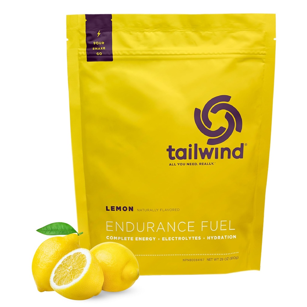 Tailwind Nutrition Endurance Fuel, Carbohydrate & Electrolyte Sports Drink Mix Powder, Gluten-Free, Vegan, Lemon, 30 Servings