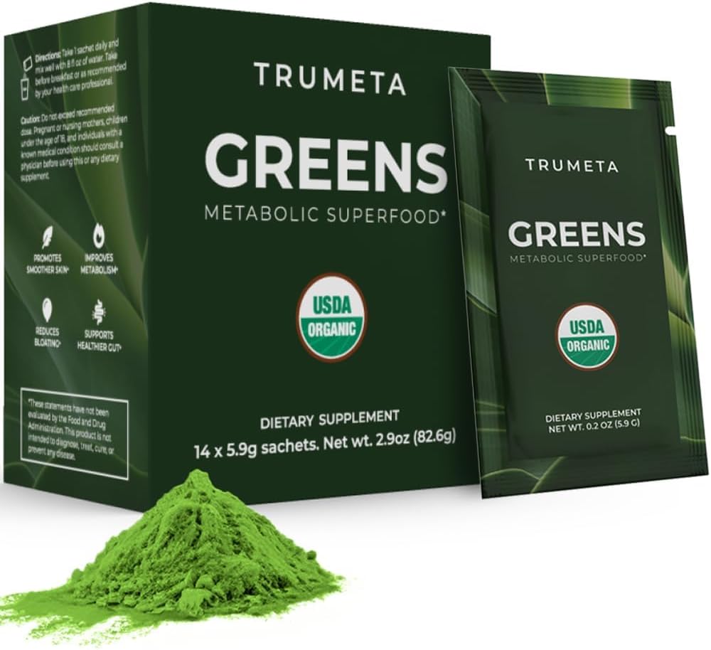 Greens Powder Travel Packs - 14 Servings for Memory, Digestion I Best Maitse Super Greens Pulber orgaanilise Spirulina, Goji, Beetroot, Granaatõuna I Vegan, Non-GMO