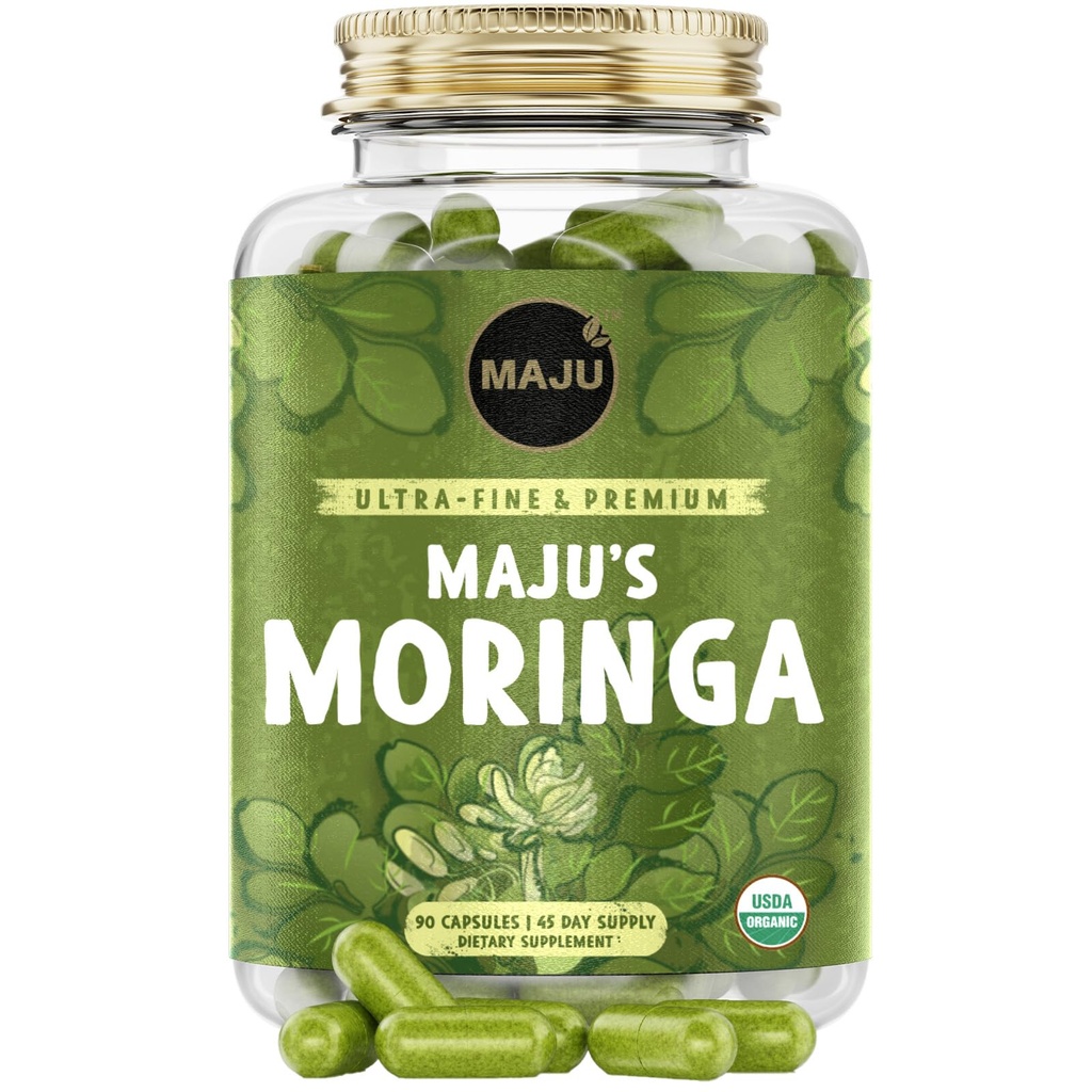 Maju Superfoods Orgaanilised Moringa Kapslid, Oleifera Leaf, Extra-Fine Quality Moringa Lehed, Kuivatatud Drumstick Tree Lehed, Orgaaniline Moringa Pulber Ekstrakti Lisakapslid Taimest (90 ct)
