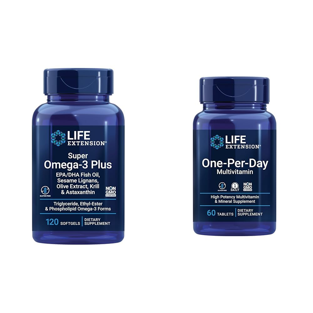 Life Extension Super Omega-3 Plus EPA / DHA kalaõli, seesami lignaanid, oliiviekstrakt ja ühepäevane multivitamiin - pakendatud üle 25 vitamiini, mineraali ja taimega