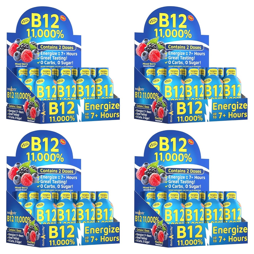 A-klassi kvaliteet, B12 segatud marjamaitse, kuni 7+ tundi energiat, 1,93 Fl Oz, 48 krahv