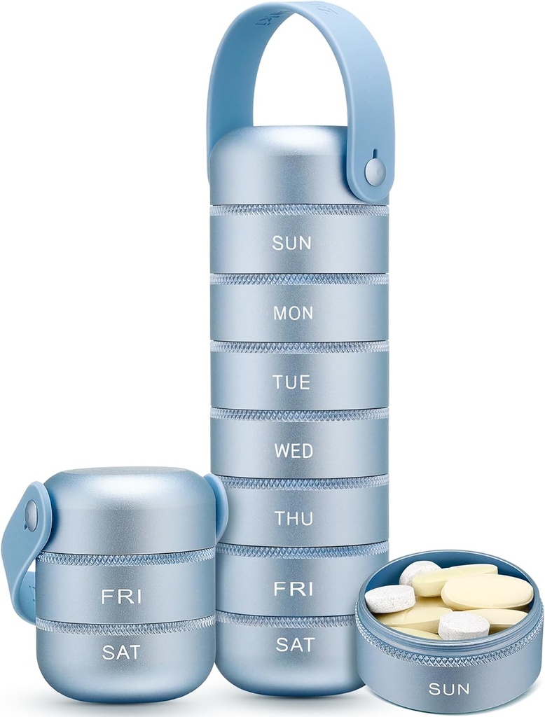Zannaki Metal Weekly Pill Organizer, Big Travel Pill Box 7 Day, Veekindel Daily Pill Case Silicone Handle, Alumiinium Alloy Portable Pill Hoidja Vitamiin, meditsiin, täiendus, Pills