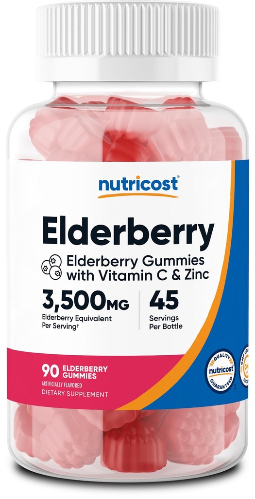 Nutricost Elderberry Gummies koos C-vitamiini ja tsink 90 Gummis - Gluteenivaba, taimetoitlane