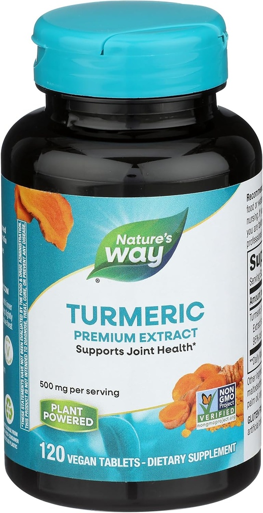 Nature's Way Turmeric Premium ekstrakt - toetab ühist tervist * - Non-GMO projekt kontrollitud - 500 mg per Serving - ühine täiendada kurkum tabletid * - Gluteenivaba - 120 tabletti