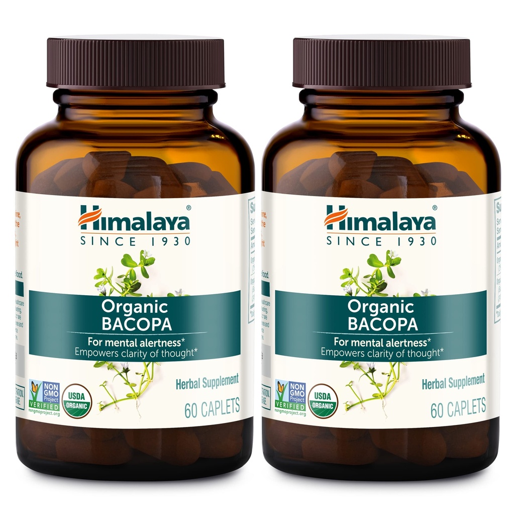 Himalaya Bacopa Monnieri Nootroopne taimsete toidulisand, vaimne häire, toetab rahu, mälu, tunnetus, USDA orgaaniline, mitte-GMO, 750 mg, 60 taimepõhist kapslit, 2 Pack, 120 päeva pakkumine
