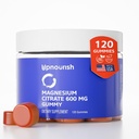 UpNourish Magneesium Gummies täiskasvanutele ja lastele Magneesiumtsitraat Gummies 600mg, Rahulik täiendus lihaste lõõgastamiseks, luude ja seedetrakti terviseks, Citrato de Magnesio, Vegan, mitte-GMO, 120 Count
