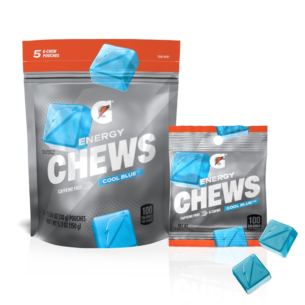 Gatorade Energy Chews, Cool Blue, Caffeine Free, B12, 100 Calorie Pouches, (5 Pack)