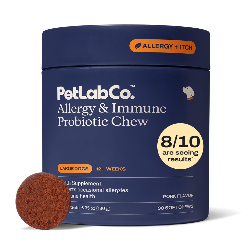 PetLab Co. Allergy & Immune Daily Probiootikumid koertele. Toetab pärmseente tootmist, hooajalisi allergiaid, vahelduva sügeluse, soolestiku ja seedetrakti tervist suurtele koertele - 30 närimist - pakend võib erineda