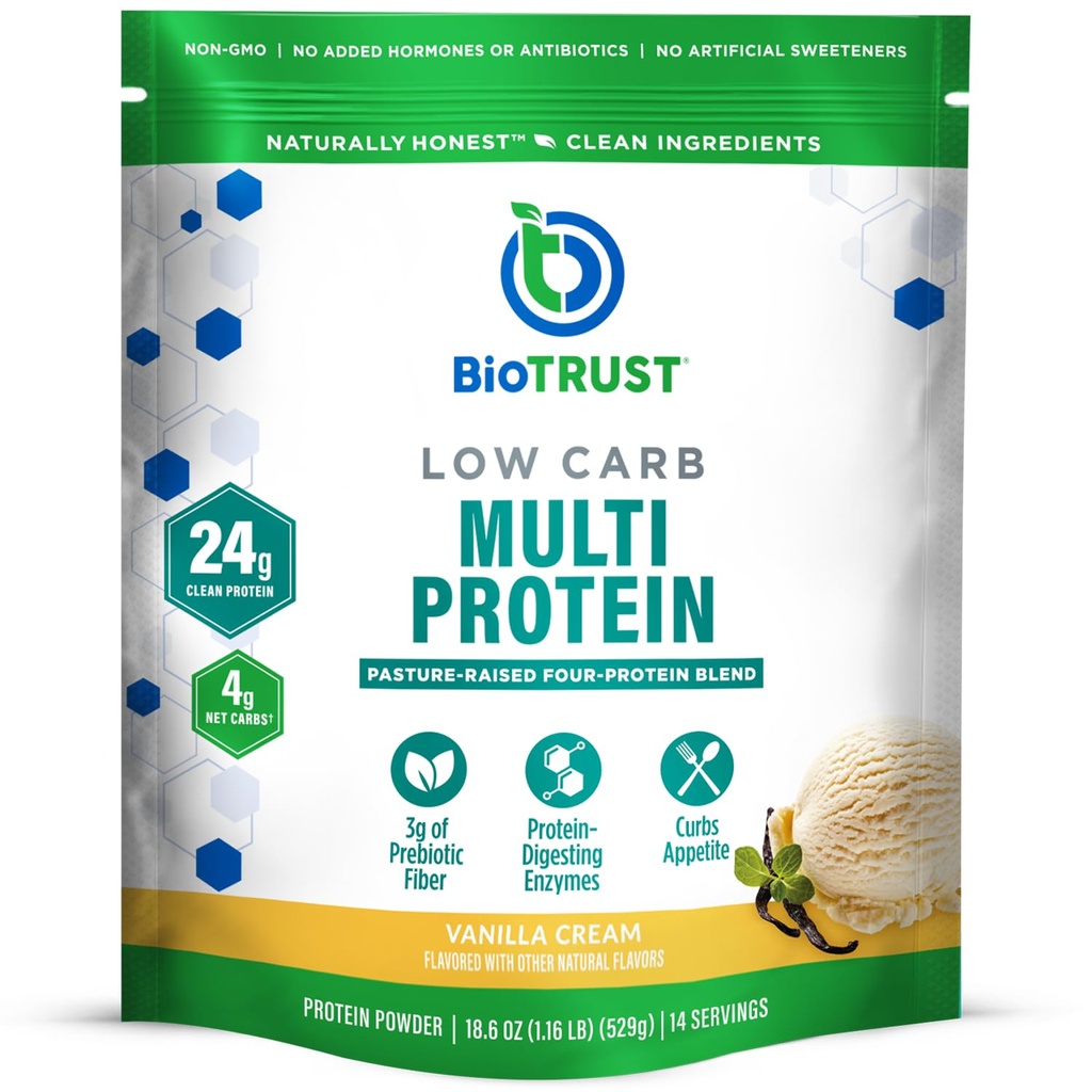 BioTrust Low Carb Protein Pulber – looduslik ja maitsev vadak & kaseiinsegu rohusöödetud hormoonivabadest lehmadest – Mitte GMO, Sojavaba, Gluteenivaba, hormoonivaba (Vanilla)