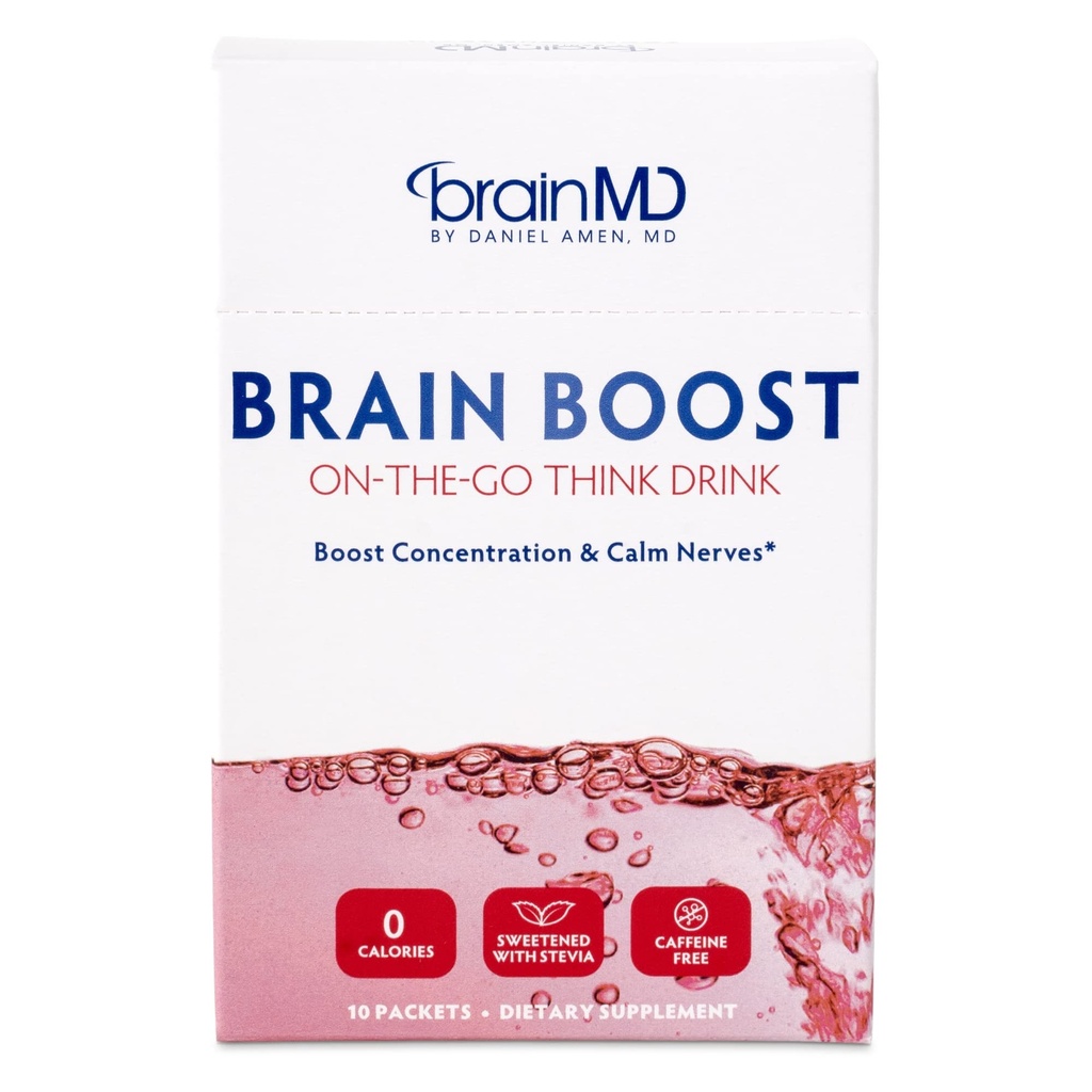 BRAINMD Dr Amen Brain Boost on the Go - 10 paketti, marja maitse - Nootroopne joogipulber, edendab keskendumist, selgust ja vaimset energiat - kofeiinivaba, gluteenivaba - 10 serveerimist