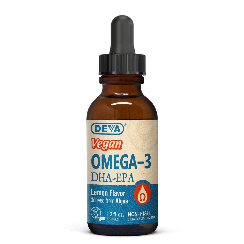 DEVA Vegan Omega-3 Vedel DHA - EPA, Vetikate mittekala, Sidrunimaitse 2 Ounce