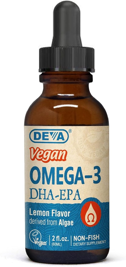 DEVA Vegan Omega-3 Vedelik DHA - EPA, Vetikatest Mittekala, Sidrunimaitse 2 Ounce
