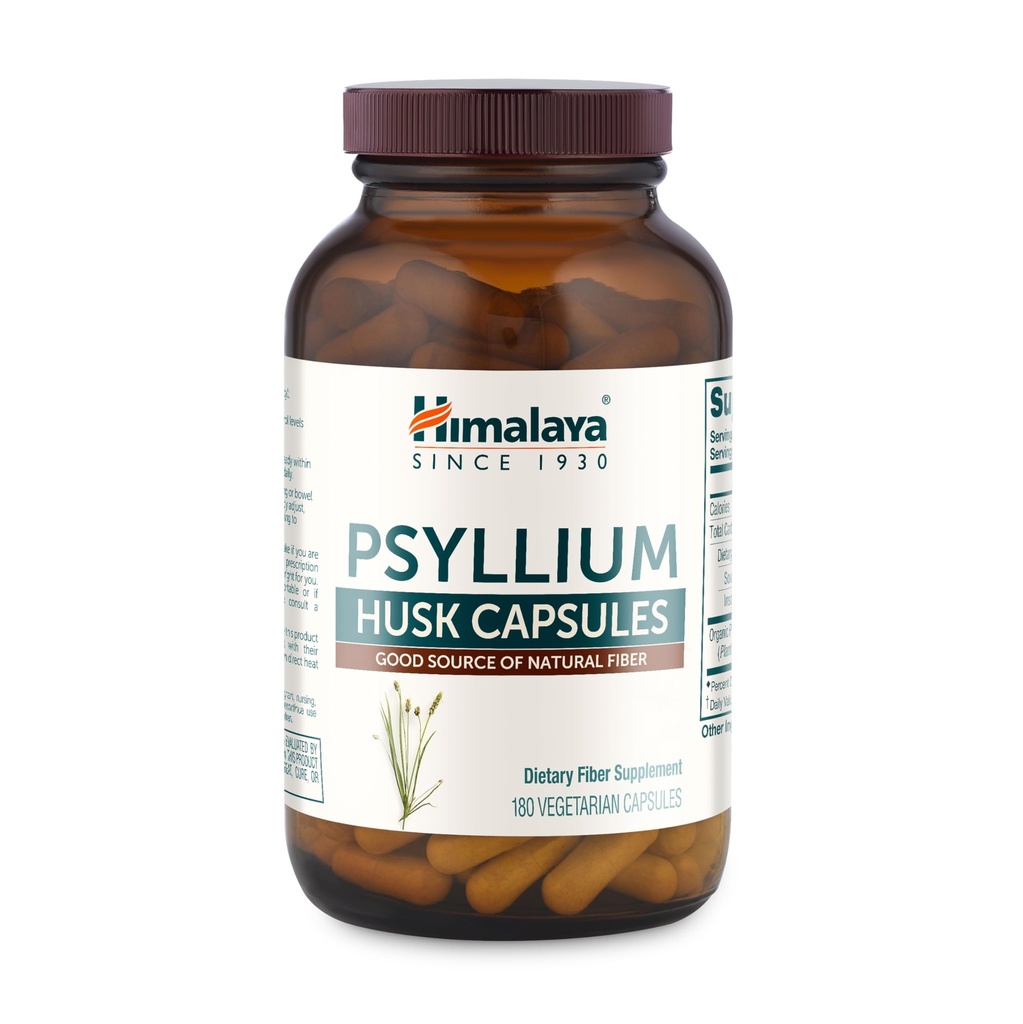 Himalaya Psyllium Husk kapslid - igapäevane kiudaine lisand seedetrakti tervise ja korrapärasuse toetamiseks - Vegan, GMO-vaba, suhkruvaba, gluteenivaba, 180 kapslit