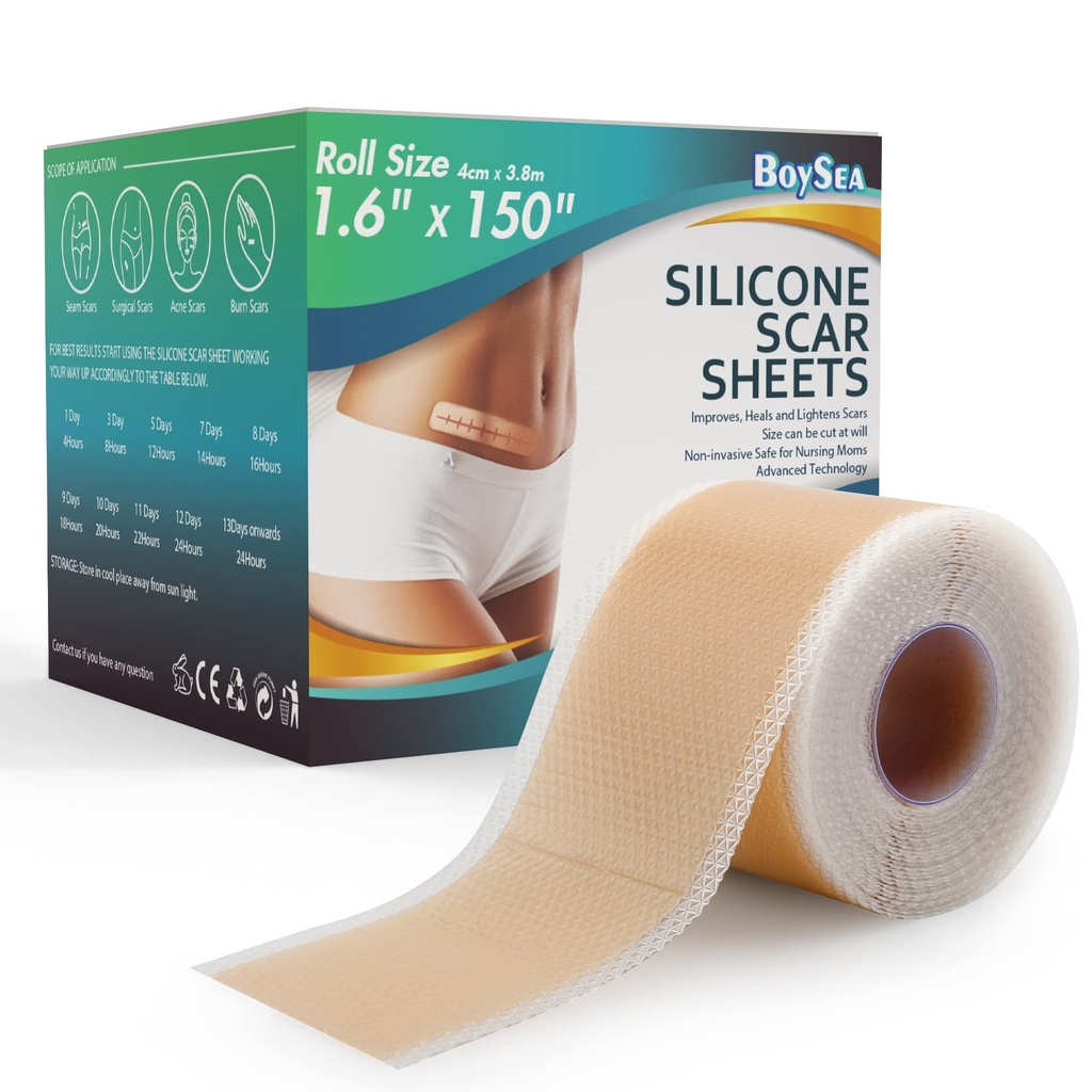 Professionaalsed silikooni armi lehed (1,6" x 150 "Scar Roll-3,8M) - armide eemaldamise ravi - korduvkasutatavad silikoonist armiribad Keloidi, C-sektsiooni, kirurgia, põletuse, akne ja akne jaoks