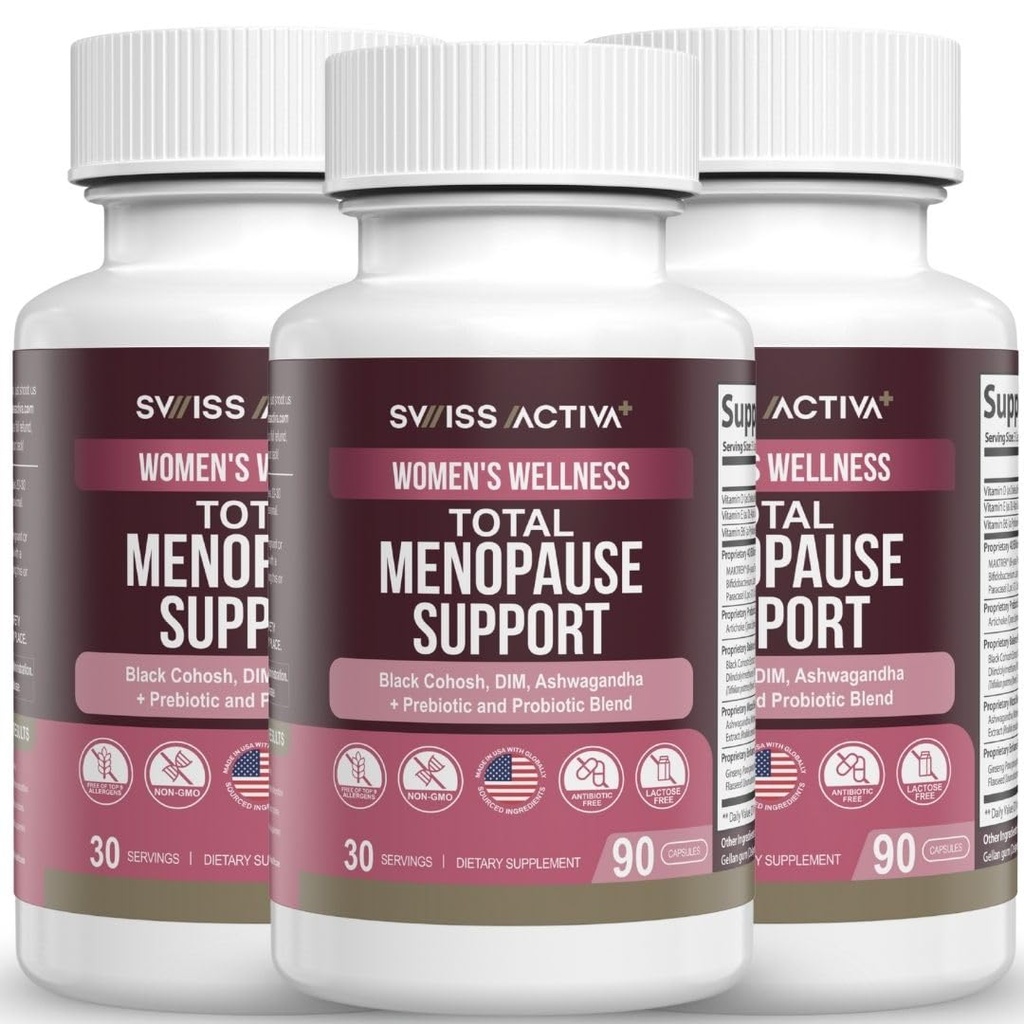 Swiss Activa+ Labs Total Menopause Support – Hormone Balance, Hot Flash Relief, Mood & Energy Boost, Gut Health, Vegan, Non-GMO Plant-Based Menopause Supplements for Women- 90-Day Supply