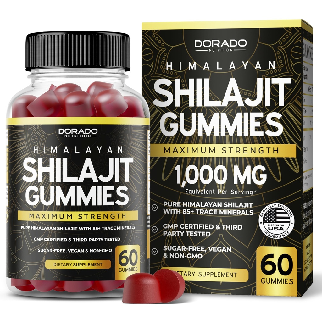 Shilajit Gummies for Men & Women 1000mg (High Potency Gold Grade koos 85 + Trace Minerals koos Fulvic Acid) - Energy & Immunity Support - Kolmanda osapoole testitud, Non GMO, Vegan & Valmistatud USA - (60 Gummies)