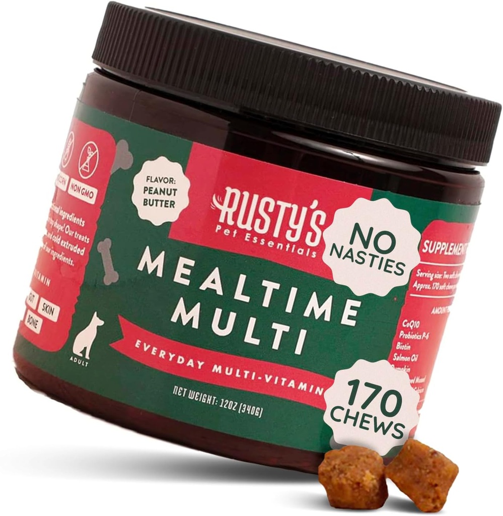 Premium Dog Multivitamiini Supplement (170 Chews) - Mealtime Multi - CoQ10 - Probiootikumid - Kõrvits - Immuunsüsteemi tugi - Edendab paremat liigeste liikuvust - Tervislik nahk ja mantel - valmistatud USA-s