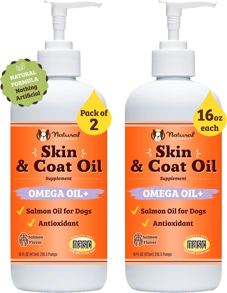 Natural Dog Company 2 Pack - 16 oz. Naha- ja karvaõli, toetab naha tervist, kalaõli toidulisandeid koertele, rasvhapete, antioksüdantide jaoks, mitme koera peredele, suurtele tõukoertele, 32 oz. Väärtus