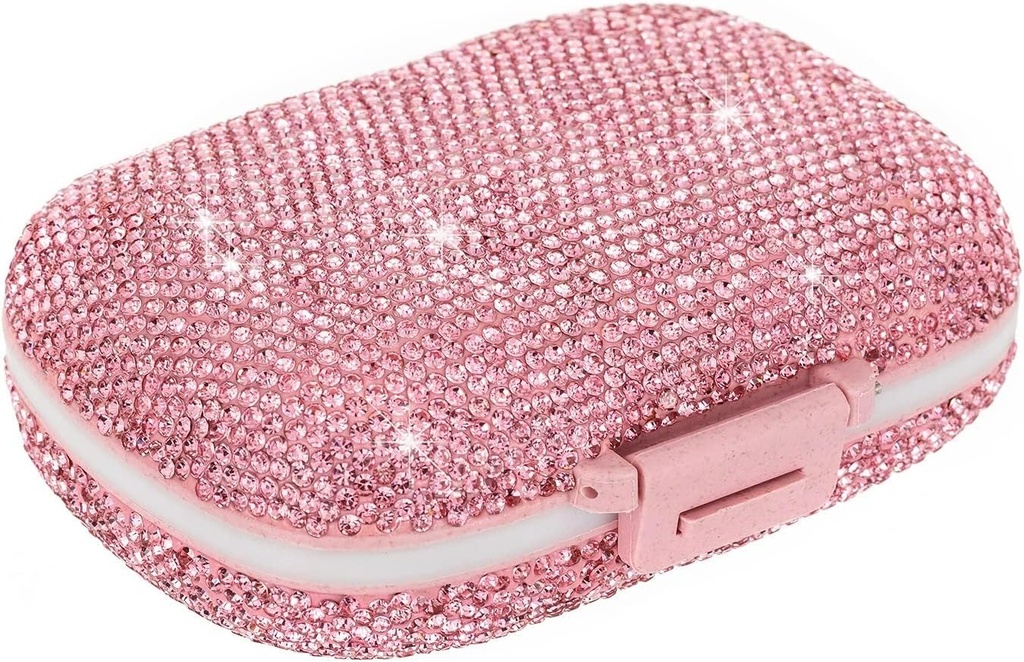 Cute Pill Organizer Väike Bling Pill Juhtum Purse Medicine Vitamiinikonteineri hoidja Päevane Pill Box Konteiner Naistele Travel Medicine Kit (Pink)