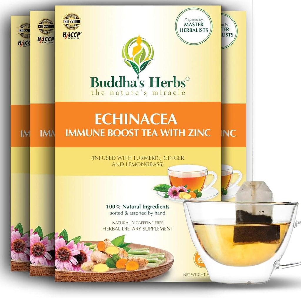 Premium Echinacea tee tsingiga (4, 88 teekotti) - kofeiinivaba tervislik tee immuunsuse tervise jaoks - mahetaimede teekotid w / looduslikud koostisosad - ideaalne tee kingitused tee armastajatele