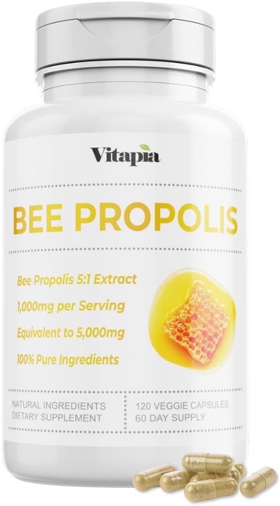 Bee Propolis Extract Kapslid 1000mg Täiendus Immuunsüsteemi Toetus, Vitaalsus, Naha Tervis - Tugevad Polüfenoolid, Flavanoidid, Antioksüdandid - 120 Count, Non-GMO, Gluteenivaba