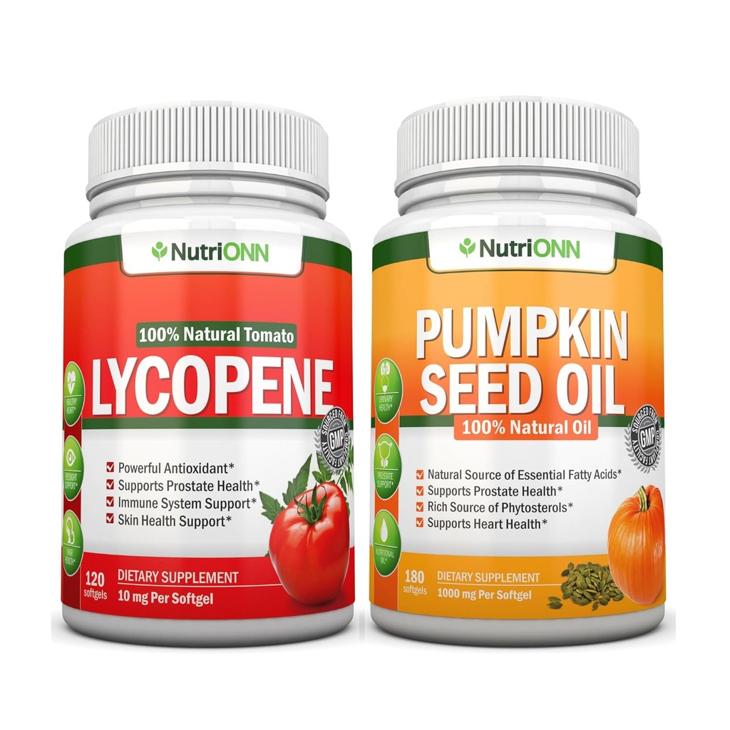 NutriONN Kõrvitsaseemneõli Softgels Lükopeenikapslid Combo - eesnäärme ja kuseteede tervise sihttoetus