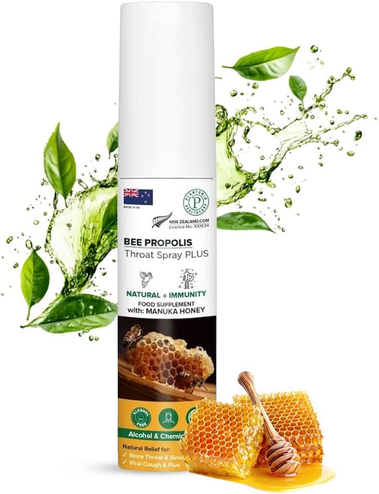 Uus-Meremaa mesilase propolis valulik kurgupihustus Manuka meega - 20 ml | Kuiv suupisted kurguvalu leevendamiseks, 83 serveerimist | Propolispihustus immuunsuse toetamiseks - köhatilkade alternatiiv