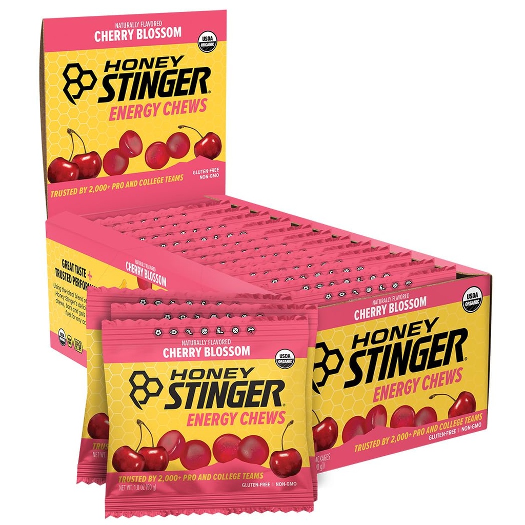 Honey Stinger Organic Cherry Blossom Energy Chew, Gluten Free & Caffeine Free, treeninguks, jooksmiseks ja jõudluseks, Sport Nutrition for Home & Gym, Pre ja Mid Workout, 12 Pack, 21,6 Ounce