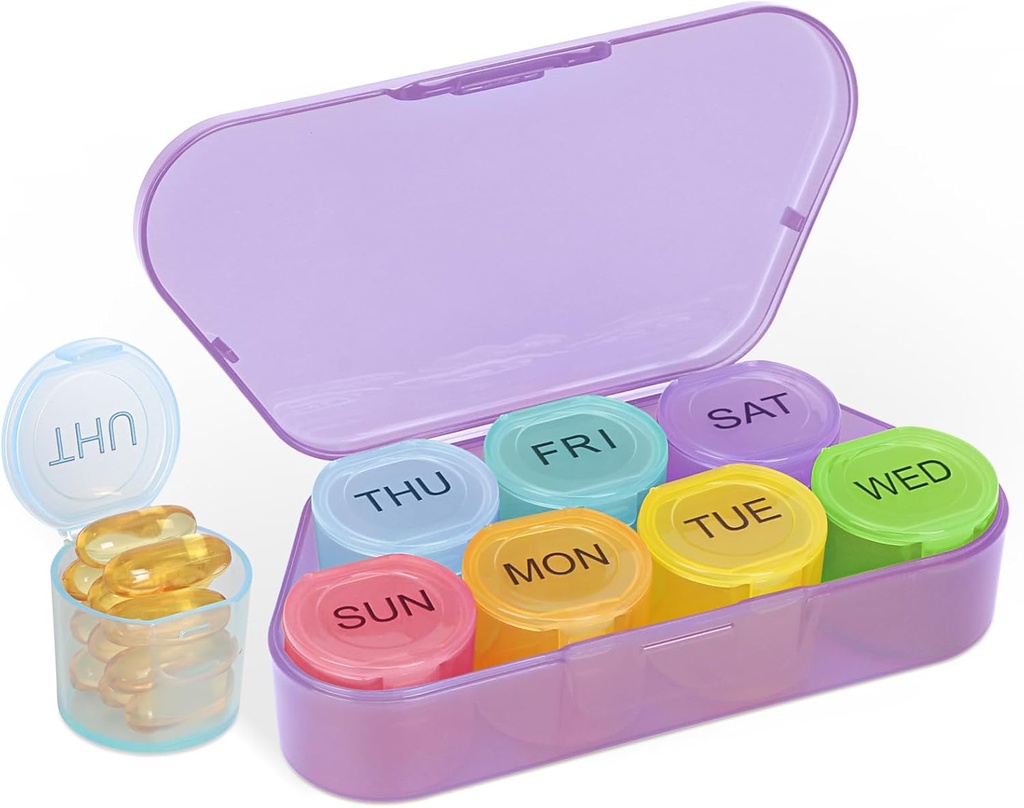 NatureTouch Weekly Pill Organizer, BPA Free Medicine Organizer Rainbow 7 Day Pill Box, Daily Portable Pill Conatainer Pills / Vitamiin / Kalaõli / Lisandid [Viimane versioon],Purple