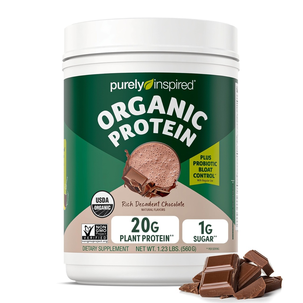 Puhtalt inspireeritud taimepõhine valgupulber meestele ja naistele, rikkalik dekadentne šokolaad (16 serveerimist) - Vegan & Organic - 20 g hernevalgu pulbrit smuutidele ja raputustele - piimavaba, & gluteenivaba