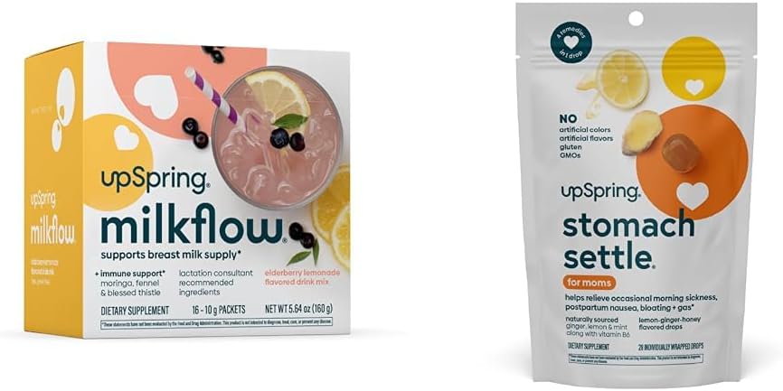 UpSpring Magu Settle tilgad, Honey Maitse, 28 Ct+Milkflow Imetamine Täiendus Jook Segu Moringa & õnnistatud ohakaga, No Fenugreek | Elderberry Lemonade Flavor|16 Joogisegud