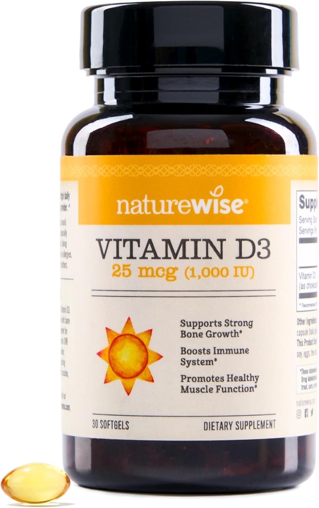 NatureWise Vitamiin D3 1000iu (25 mcg) 30-päevane varustamine immuunsuse toetamiseks, tervisliku lihasfunktsiooni ja luu tervise jaoks - mitte-GMO, gluteenivaba orgaanilises ekstra neitsioliiviõlis, (Mini Softgel), 30 krahv