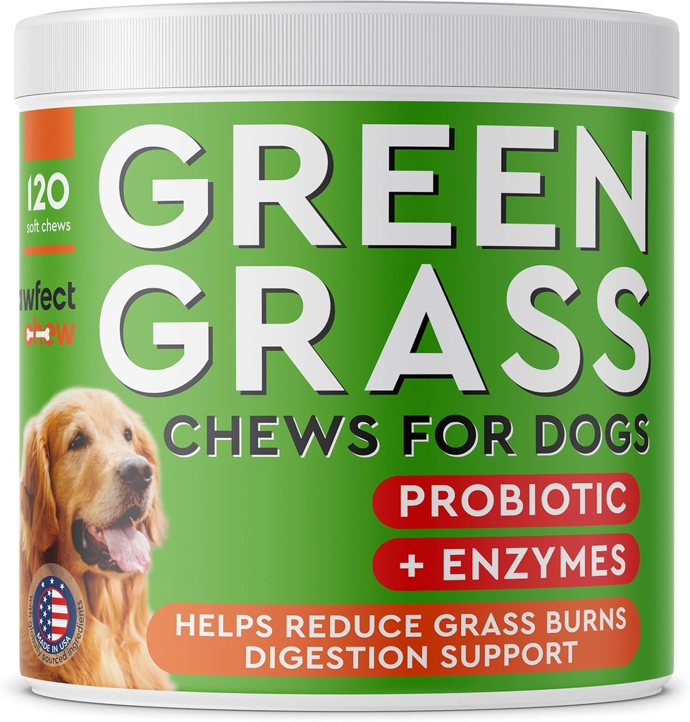 PAWFECTCHEW Dog Pee Grass Helper - Grass Treatment for Dog Urine - Dog Urine Neutralizer for Grass Burn Spots - Dog Pee Lawn Repair Treats with Probiotics - Made in USA - 120 Chews